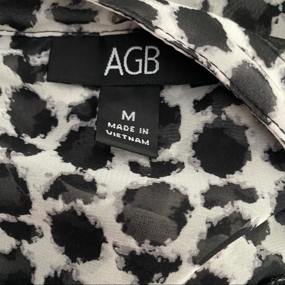 AGB Black White Polka Dot Sheer Ruffle Blouse M - Picture 2 of 7